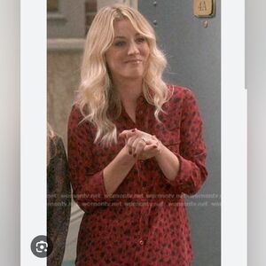 Equipment Silk Blouse L Leopard Cheetah Animal Red Black Penny Big Bang Theory